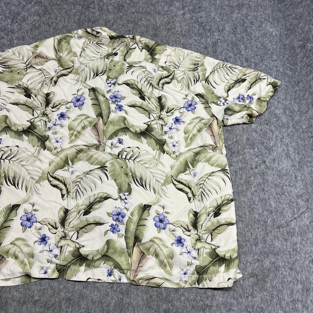 Tommy Bahama Shirt Mens XL Beige Green Floral Silk Hawaiian Tropical Aloha Beach - Picture 13 of 15